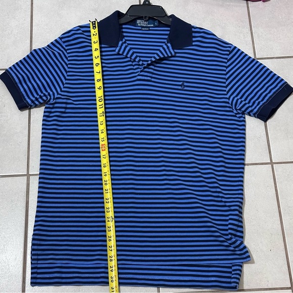 Polo by Ralph Lauren Men Blue Stripe Polo Shirt Cotton Short Sleeve Size L. - Picture 7 of 9